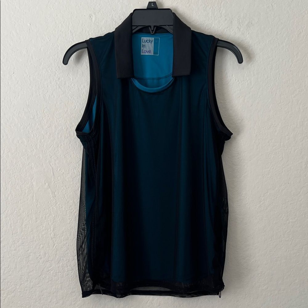 Like New! Lucky in Love Women's Black and Teal Tank Top Mesh Size L